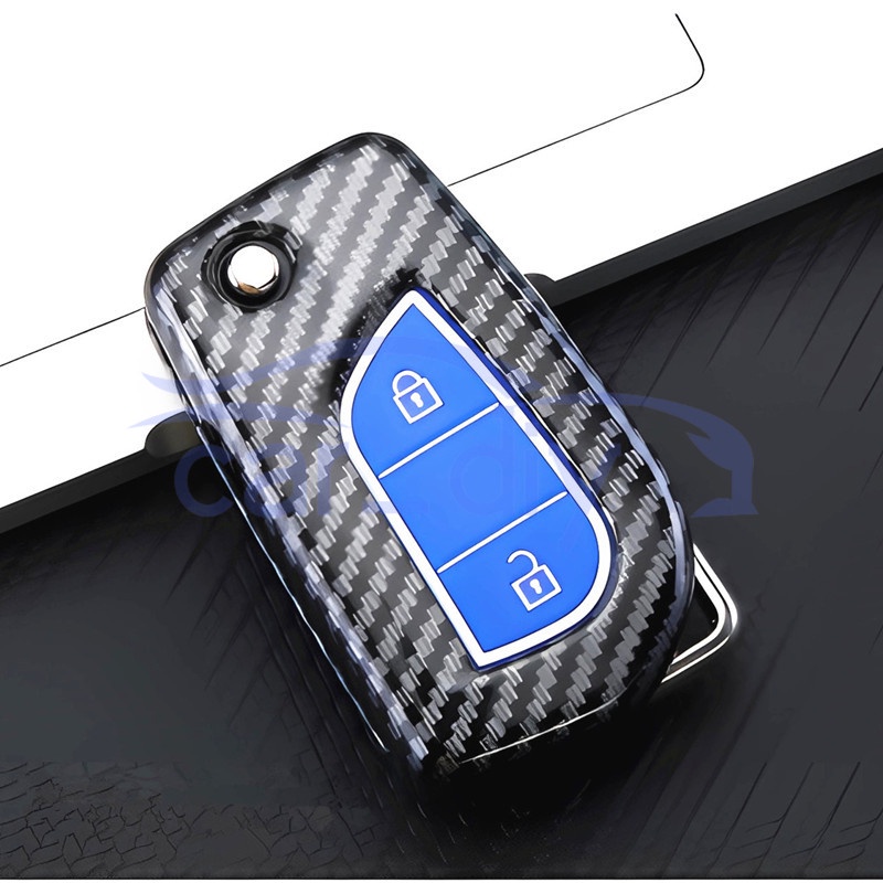 Carbon Fiber ABS Key Case Cover Remote Mobil Fob Dengan Gantungan Kunci Untuk Toyota Hilux Revo Innova Rav4 Fortuner Pelindung Shell