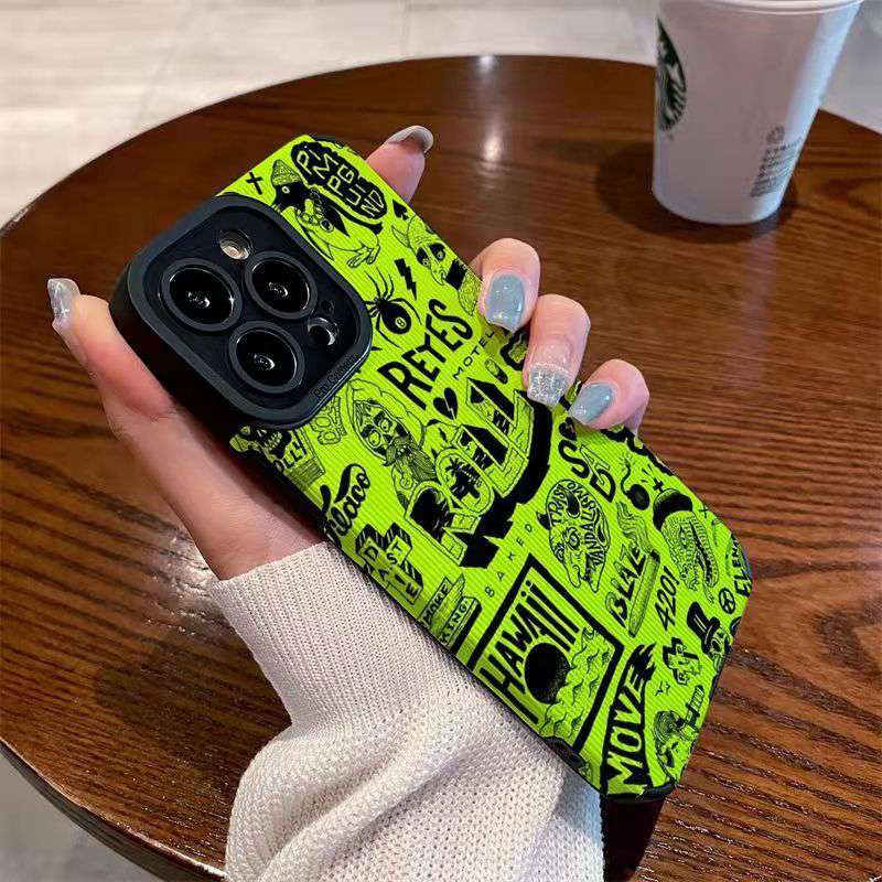 【Lamb Skin】City Boy Retes Soft Case for IPhone 6S 7 Plus 8 Plus X XS XR XS Max 11 13 12 14 PRO Max 14 Plus 12 13 Mini Camera Protect Fluorescent Green