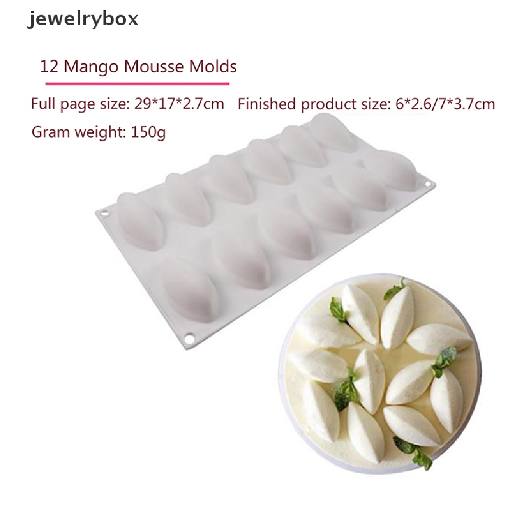 [jewelrybox] 12 Cavity Cetakan Fondant Kue Silikon Bentuk Cetakan Berbentuk Quenelle Mousse Cake Alat Butik