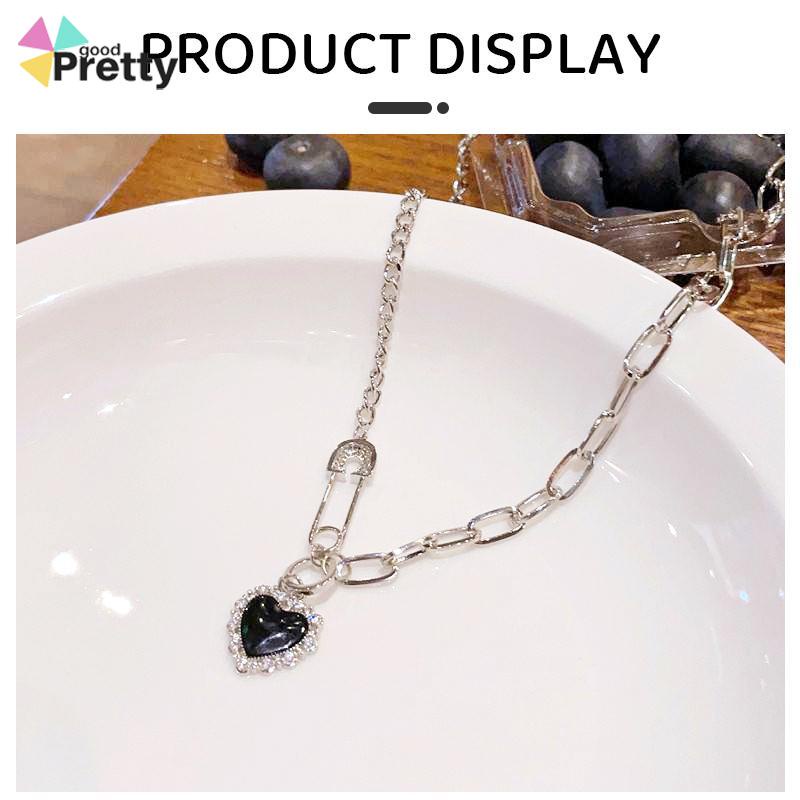 Kalung Titanium Love Hitam Korea Retro Hip Hop Gaya Necklace Aksesori Fashion - PD