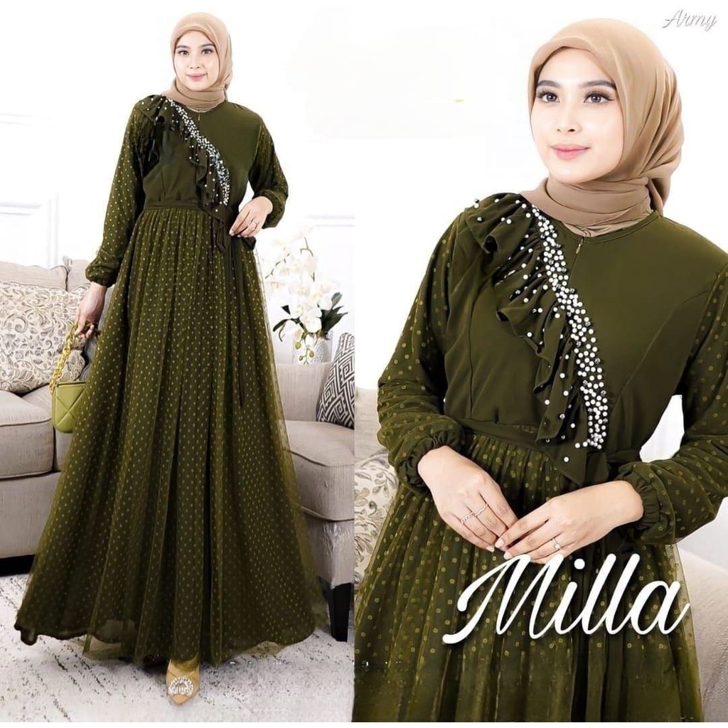 GAMIS STORE - Milla Dress Maxy Gamis Muslim Wanita OOTD Gaun Pesta Kondangan Casual Daily Matt Ceruty Babydoll Premium