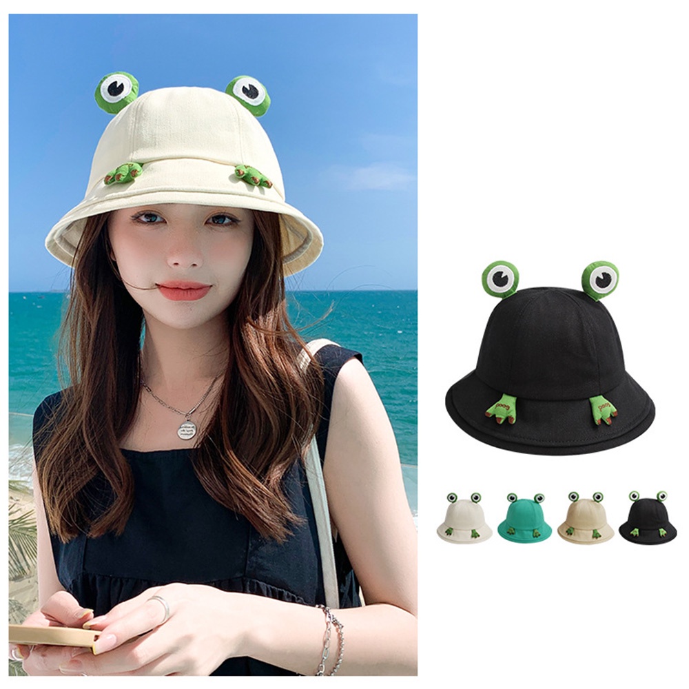 Topi Nelayan Kodok Lucu Wanita Perempuan Kartun Lucu Topi Musim Panas Outdoor Tabir Surya Bucket Hat