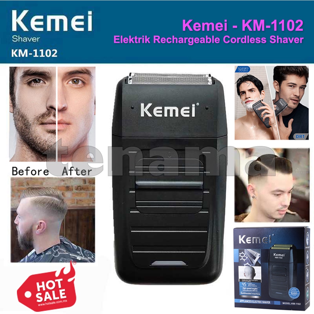 Kemei KM-1102 Elektrik Rechargeable Cordless Shaver Wireless Razor Double Blade