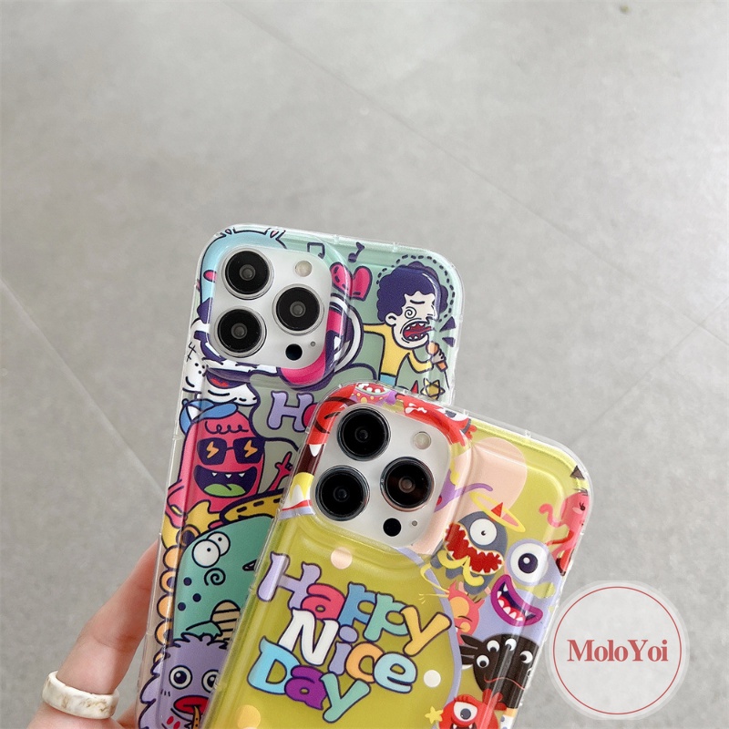 IPHONE Casing Ponsel Kartun Kompatibel Untuk Iphone14 11 13 12 Pro MAX XR 7Plus X XS MAX 6 7 8 6S Plus SE 2020 Cute Little Monster Airbag Shockproof Soft TPU Cover