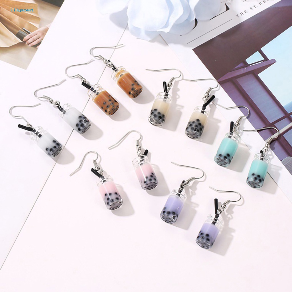 Lilyscent Alloy Anting Pesta Untuk Pesta Gelembung Teh Minuman Menjuntai Kait Anting Pengerjaan Halus