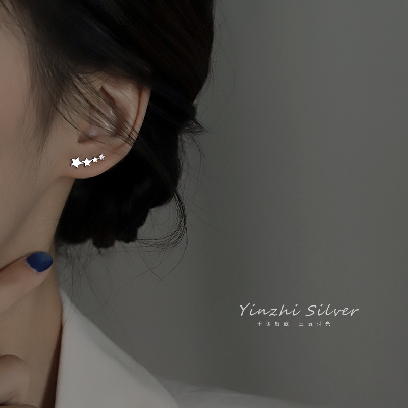 Star Ear Studs Wanita925 Perak Anting Kristal Bintang Minimalis Anting Bermutu Tinggi