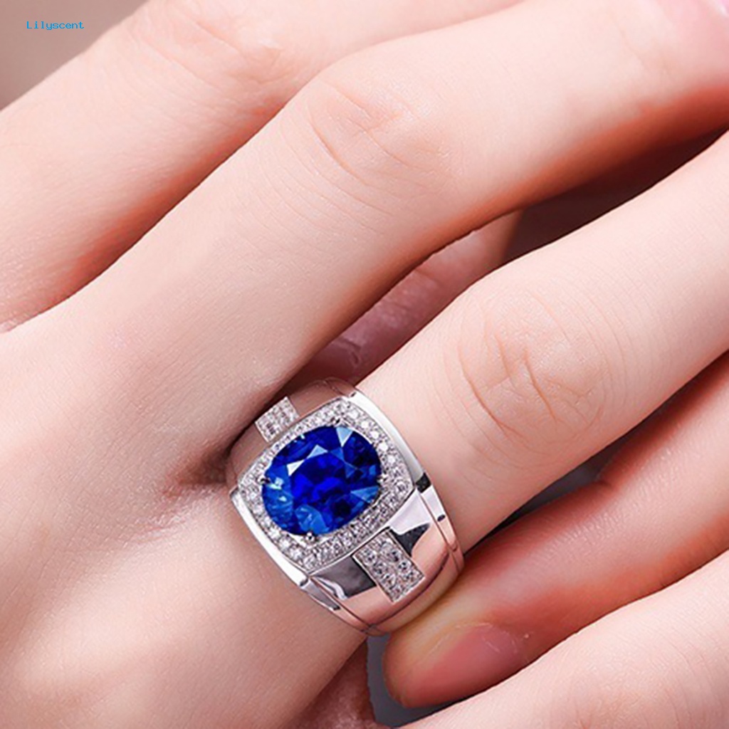 Lilyscent Cubic Zirconia Engagement Wedding Band Ring Untuk Pacaran Cincin Batu Biru Besar Indah