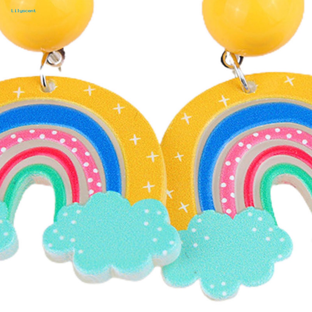 Lilyscent 1pasang Anting Tetes Pelangi Yang Indah Untuk Bar Acrylic Ringan Awan Pelangi Menjuntai Drop Earrings Tepi Halus