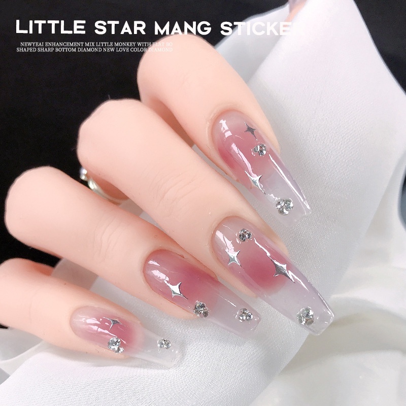 1lembar Silver Star Nail Art Stiker/Self Adhesive Slider Polish Nail Decal/DIY Sparkling Lima-pointed Manicure Patch Makeup Tools