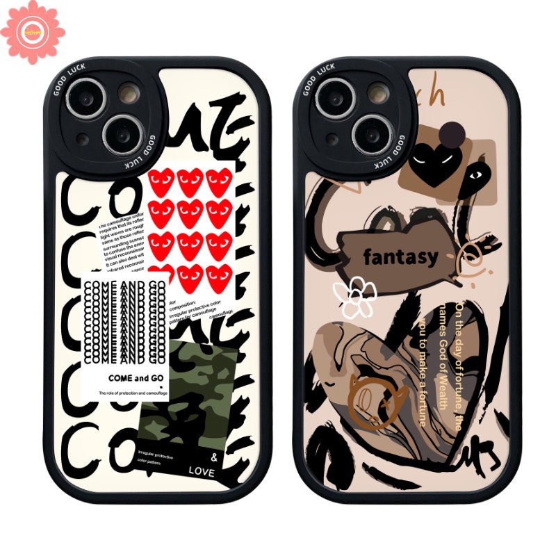 IPHONE Trendy Merek Comme des Garcons Case Kompatibel Untuk Iphone11 14 12 13 Pro Max XR 7plus 6 6s 7 8 plus X XS Max SE 2020 Ins Graffiti Cinta Hati Tpu Soft Back Cover Cases