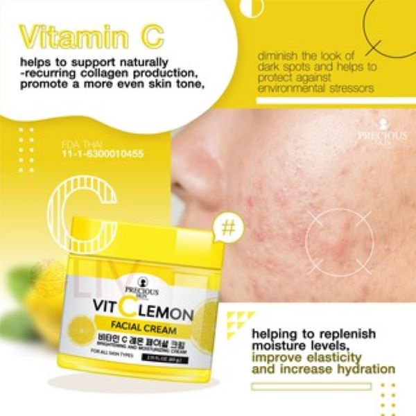 Precious Skin Vitamin C Lemon Brightening And Moisturizing Facial Cream 60g / Vit C Cream Wajah