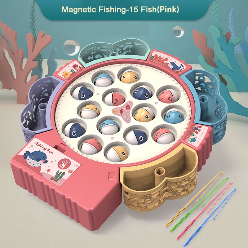 Mainan Memancing Magnetik Berputar Elektrik Anak Multifungsi Musik Rotating Fishing Plate Mainan Bermain Game Air Untuk Hadiah Anak