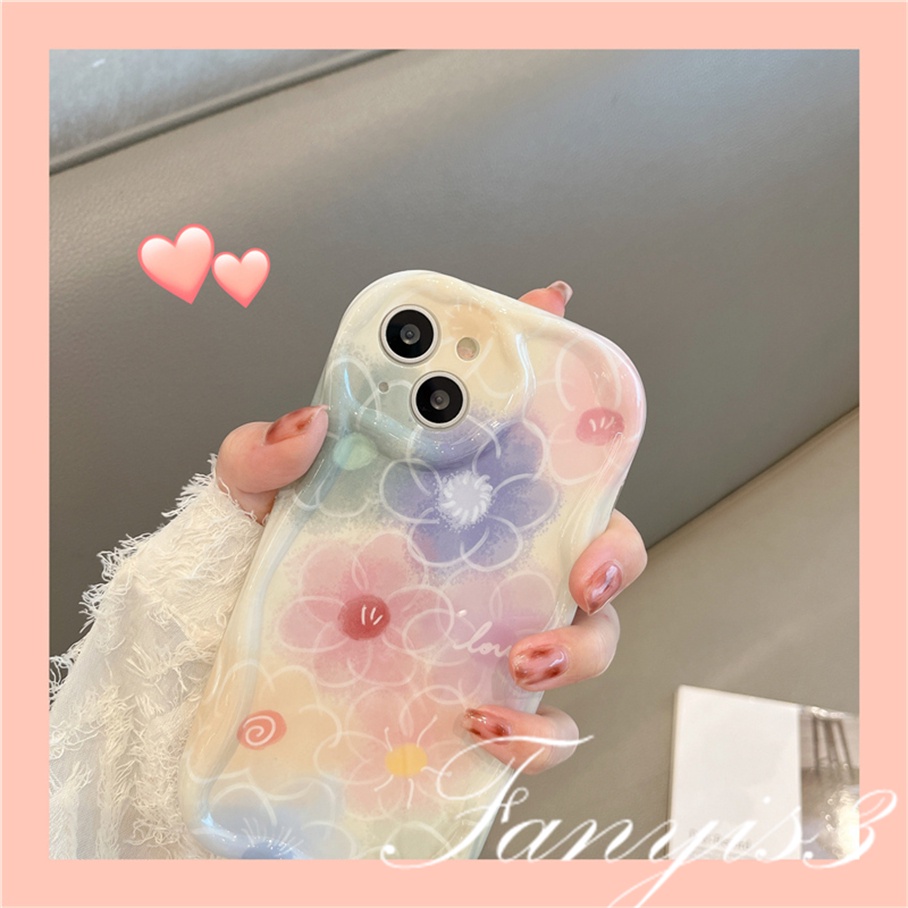 Compatible For IPhone 14 13 12 11 Pro Max X XR Xs Max 8 7 6s Plus SE 2020 Kompatibel Untuk Halo Berwarna Bunga Gelombang Telepon Case TPU Silicon Lembut Cover Pelindung