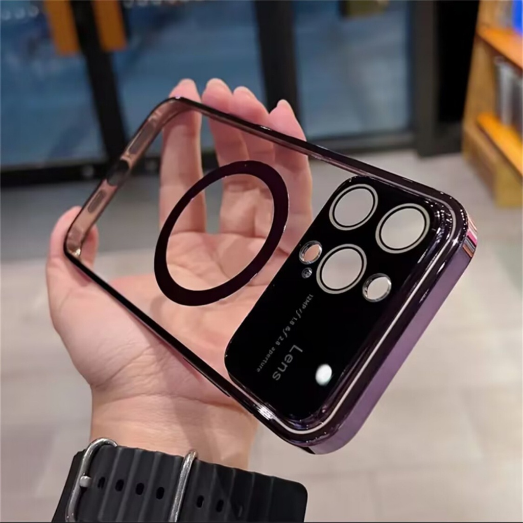 Casing Lensa Perlindungan Kamera Mewah Untuk iPhone 14 Pro Max case iPhone 13 12 Pro Max Case14 Plus Logam Magnetik Cakupan Penuh Tahan Guncangan Casing Ponsel Transparan