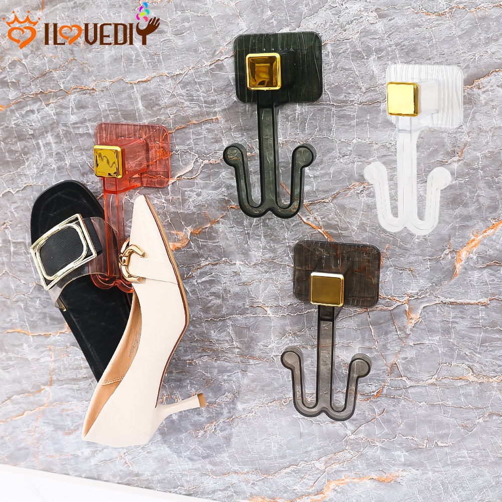 Barang Hemat Tempat Finishing Rak Bantalan Kuat Rumah Organize Alat Dua Slot Sepatu Gantungan Hook Handuk Kalung Topi Gantungan Perekat Diri Sandal Drain Rack