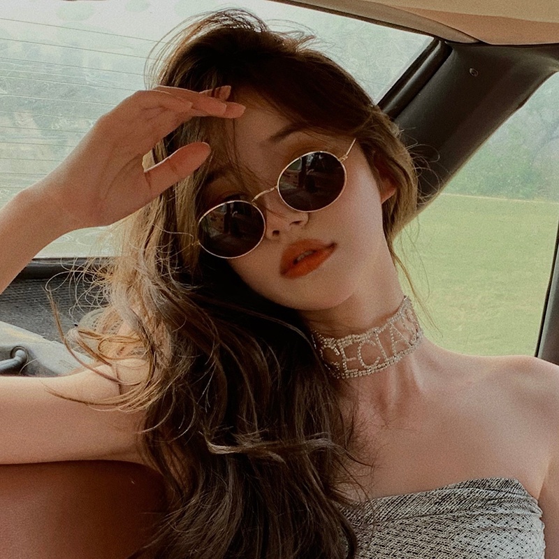 Roselife Vintage Unisex Logam Kecil Emas Oval Frame Kacamata Hitam Untuk Wanita Pria Elegan Perlindungan UV400 Kacamata Anti Radiasi Nuansa Laki-Laki Jalan Fashion Eyewear OOTD Ornaments