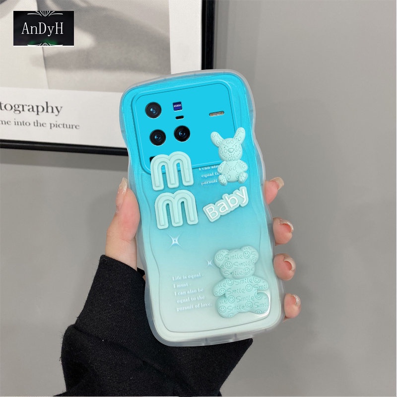 Andyh Casing Ponsel Untuk Vivo X50 X60 X70 Pro X80 Pro Phone Case 3D Alphabet Bear Pelindung Kamera Pelindung Penutup Belakang Couple Case