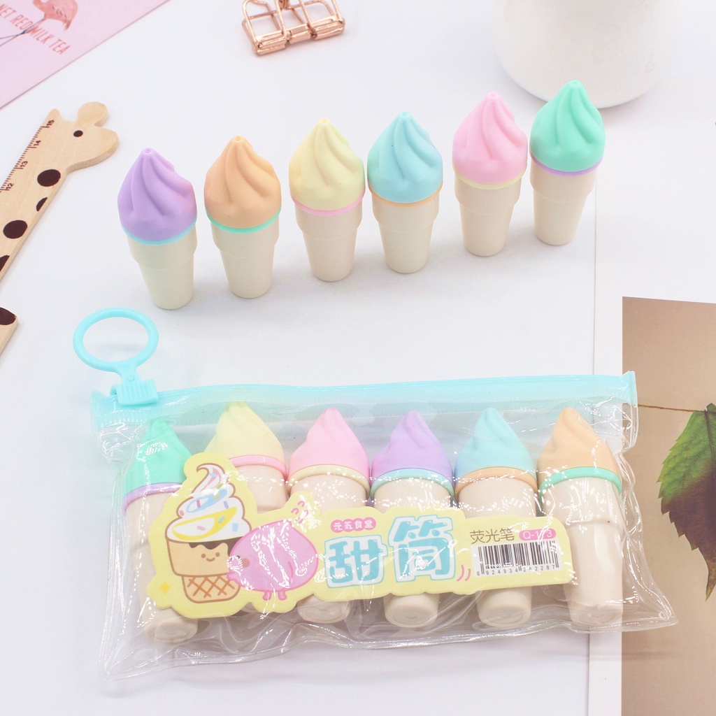

GROSIRJUJUR Stabilo Es Krim Cone 1 Set 6 Pcs Free Pouch Highliter Stationery Lucu Unik Kado Viral Termurah