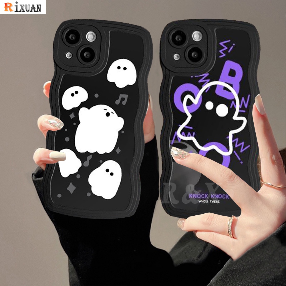 Redmi Note11 Pro Note11S Redmi 10C 10 10A 9C 9A 9T Note10 5G 10s Note9 Note8 Poco M5S X3 NFC M3 Kartun Lucu Hantu Monster Kecil Soft Wavy Edge Case RIXUAN