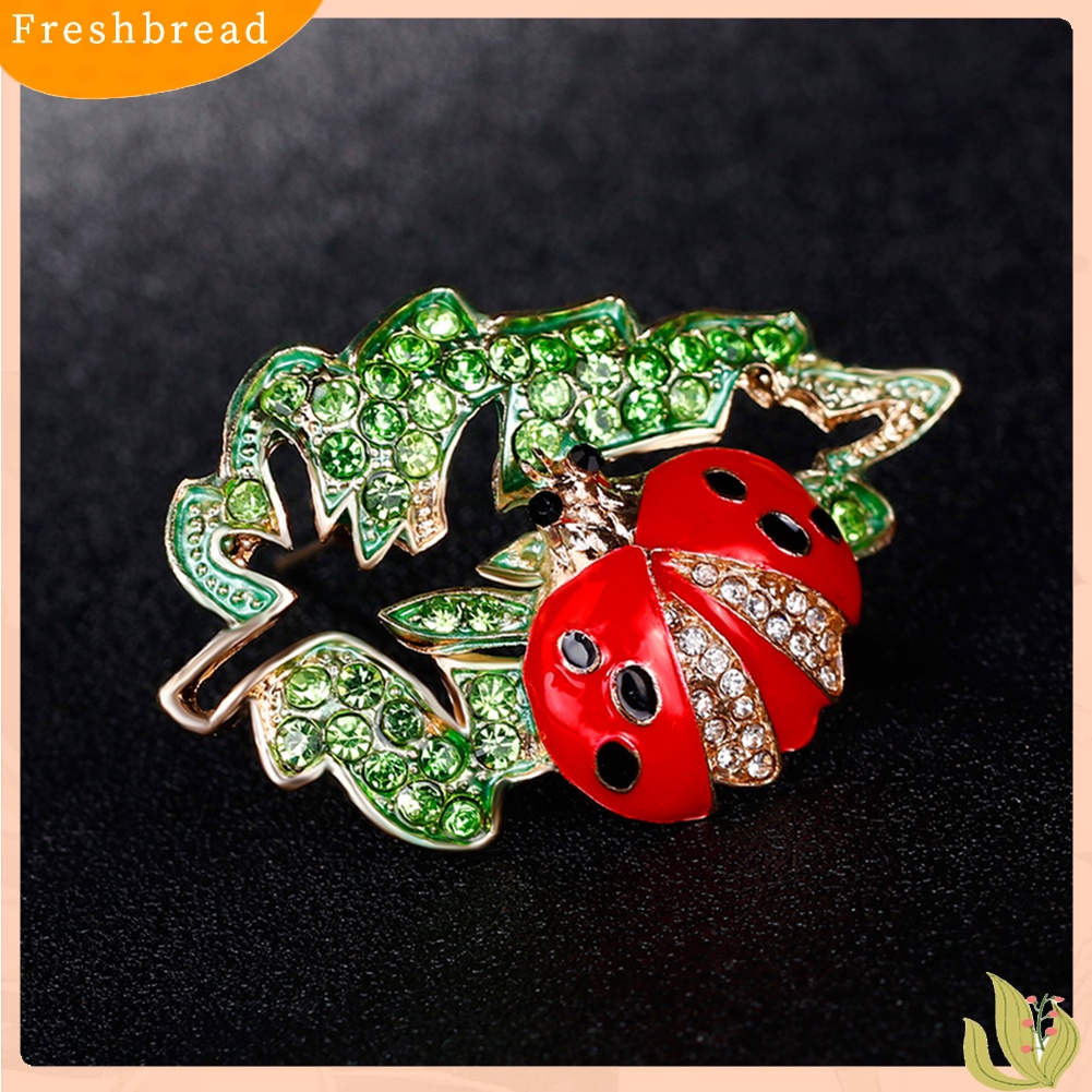 &lt; Freshbread &gt; Fashion Wanita Berlian Imitasi Ladybird Bentuk Daun Bros Pin Gaun Syal Aksesori