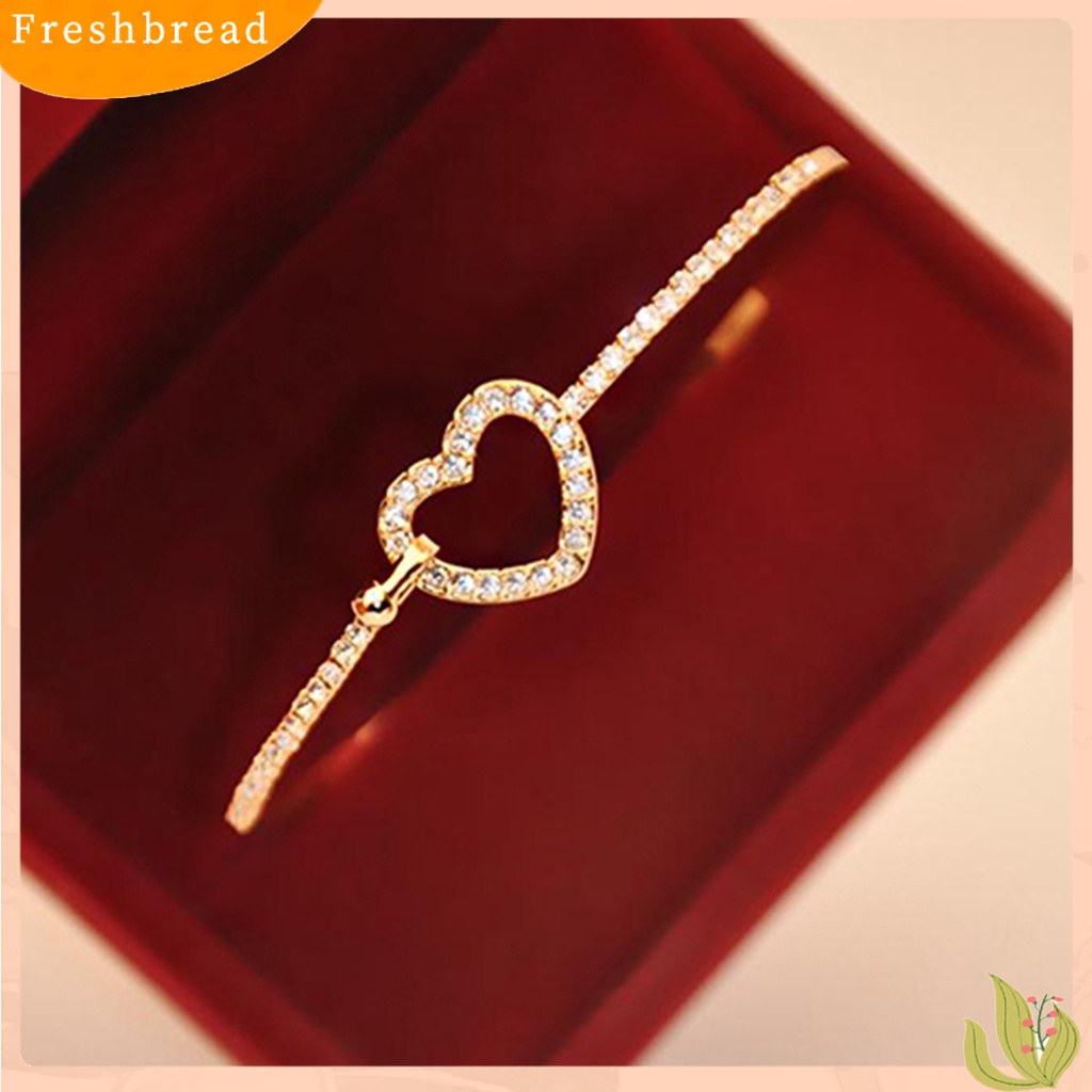 &lt; Freshbread &gt; Slim Bangle Cinta Hati Pesona Mewah Golden Kristal Berlian Imitasi Gelang Slim Bangle Untuk Wanita