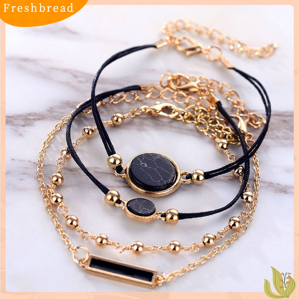 &lt; Freshbread &gt; 4Pcs/Set Wanita Bohemian Bulat Bar Batu Pesona Gelang Tali Rantai Bangle Perhiasan