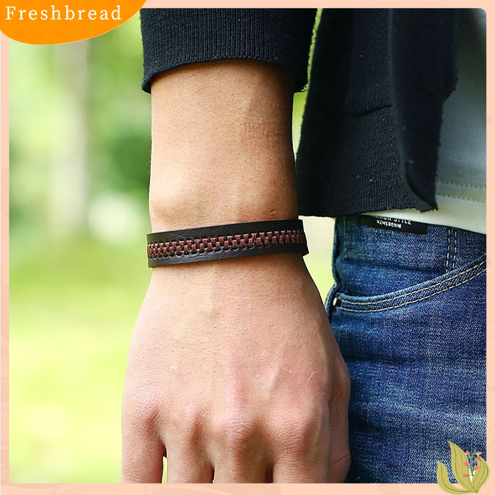 &lt; Freshbread &gt; Bordir Hati Faux Kulit Tombol Snap Unisex Pasangan Gelang Bangle Perhiasan