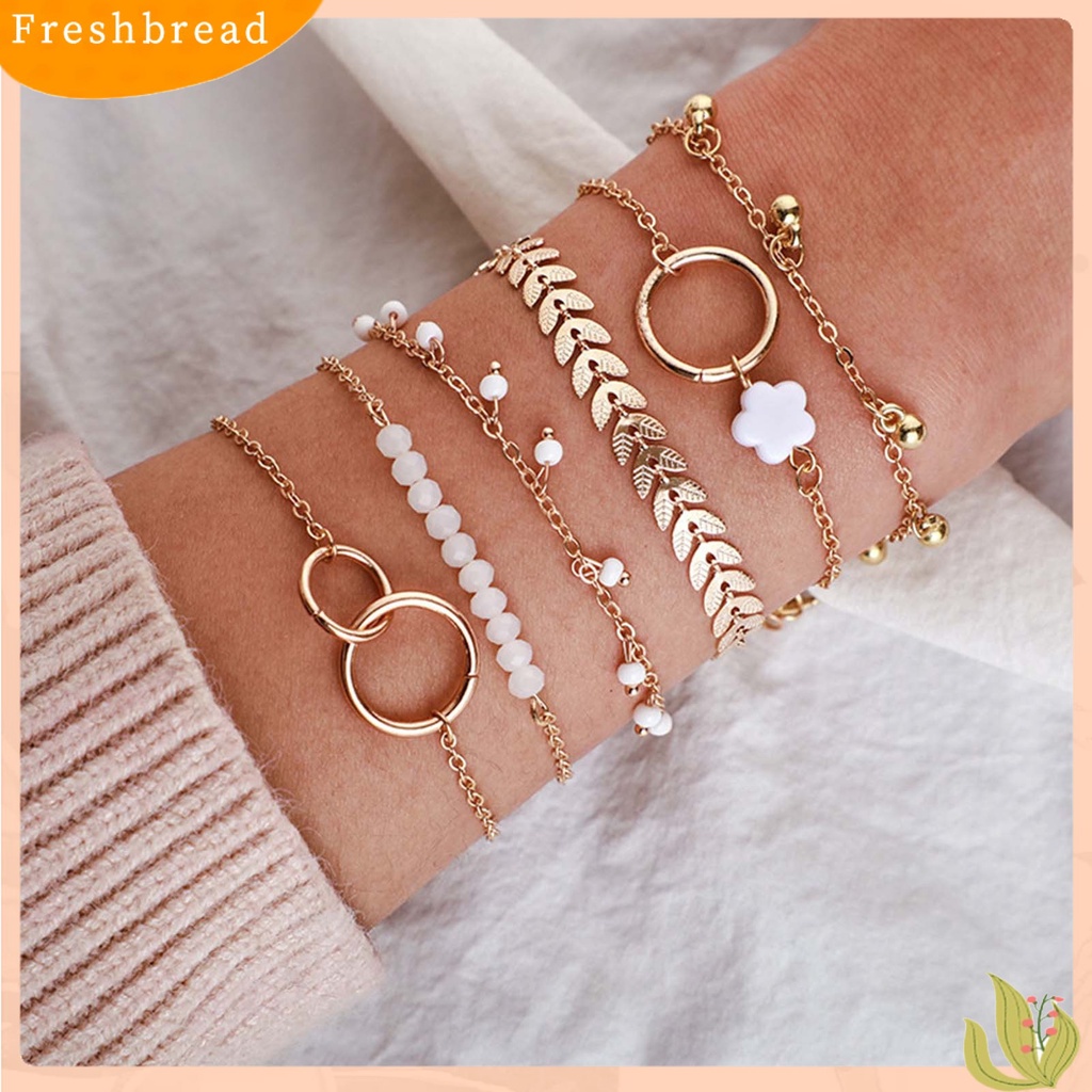 &lt; Freshbread &gt; 6Pcs Gelang Wanita Stackable Circle Jewelry Adjustable Bright Luster Bracelets Untuk Pesta