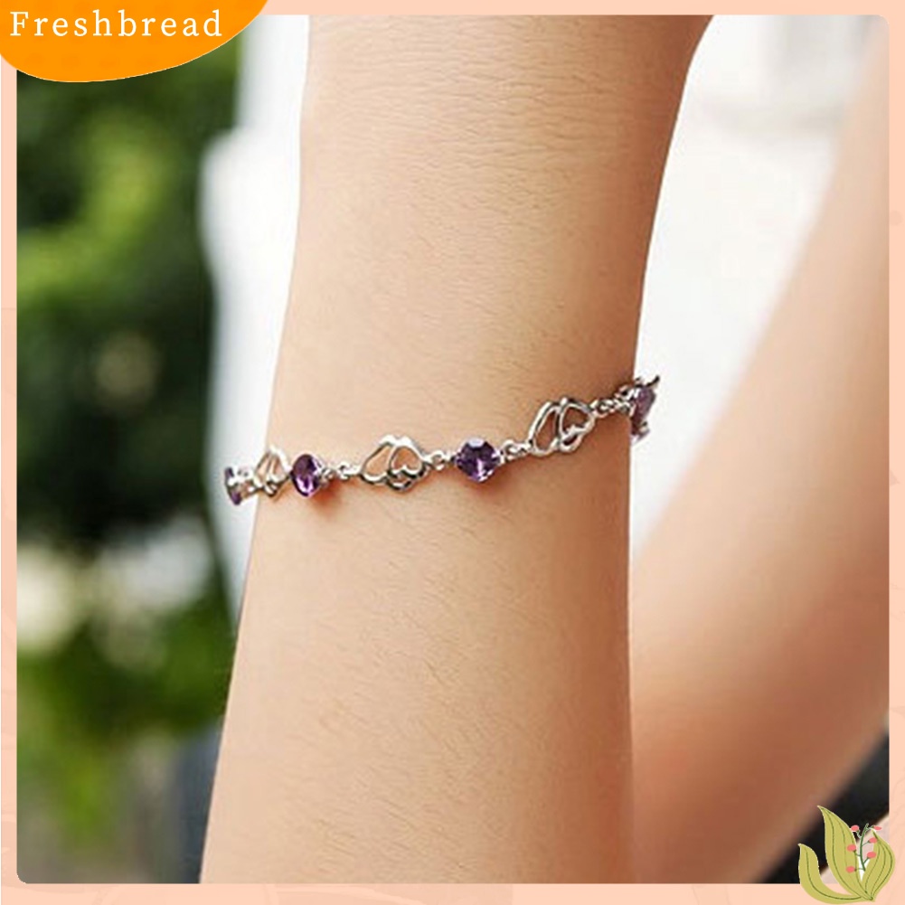 &lt; Freshbread &gt; Fashion Wanita Berongga Hati Faux Amethyst Rantai Gelang Bangle Pesona Perhiasan