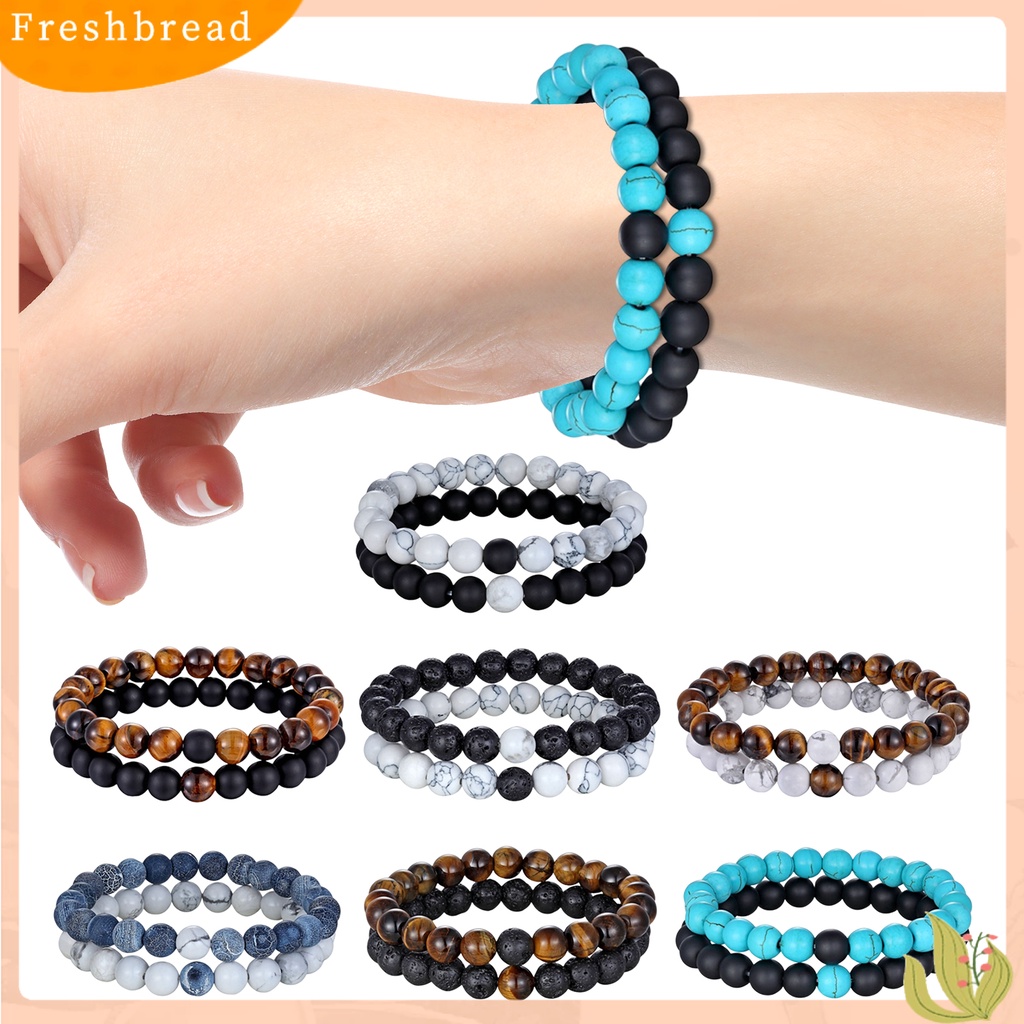 &lt; Freshbread &gt; 2Pcs Gelang Yoga Trendi Menawan Tali Elastis Gelang Manik-Manik Yoga Hitam Untuk Kekasih