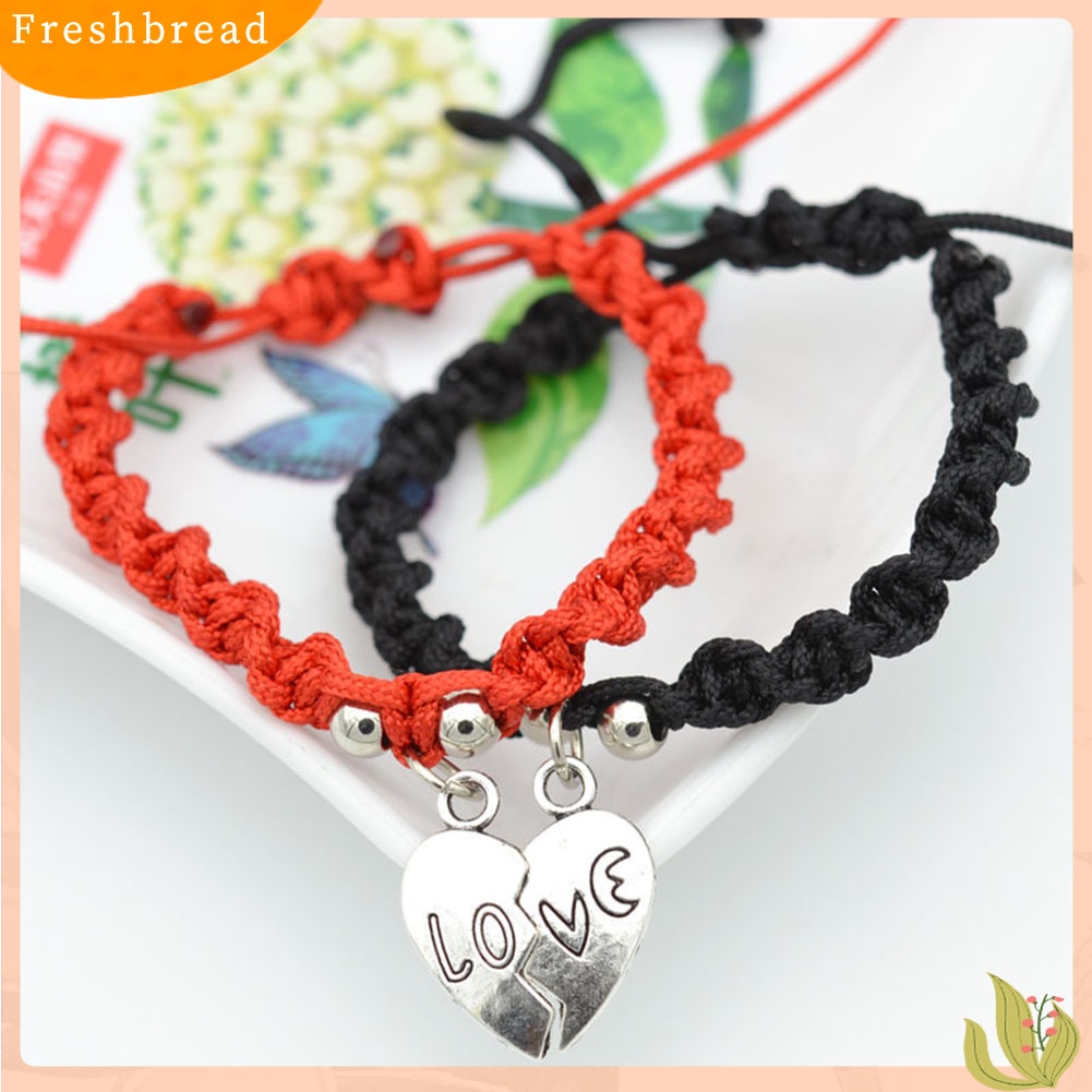 &lt; Freshbread &gt; 2Pcs Unisex Pecinta Ibu Putri Split Hati Liontin Braided Bracelets Love Gift