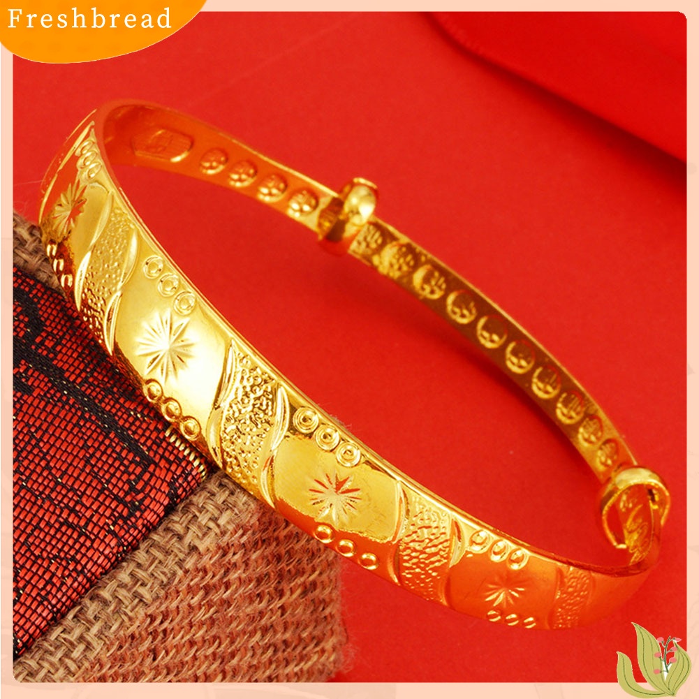 &lt; Freshbread &gt; Vintage Wanita Ikan Mas Bunga Ukir Gelang Bangle Pesta Pernikahan Perhiasan Hadiah