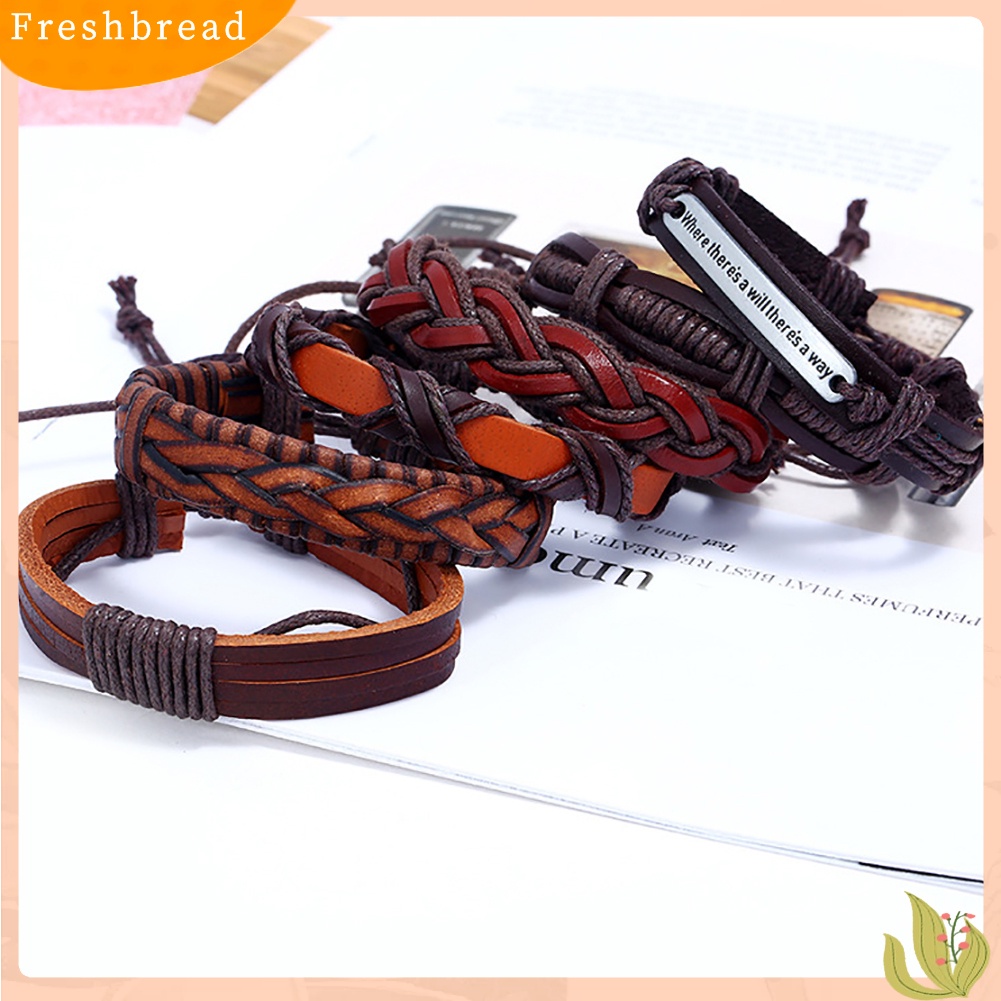 < Freshbread > 6Pcs/Set Pria Vintage Punk Dikepang Kulit Imitasi Multilayer Handmade Gelang Set