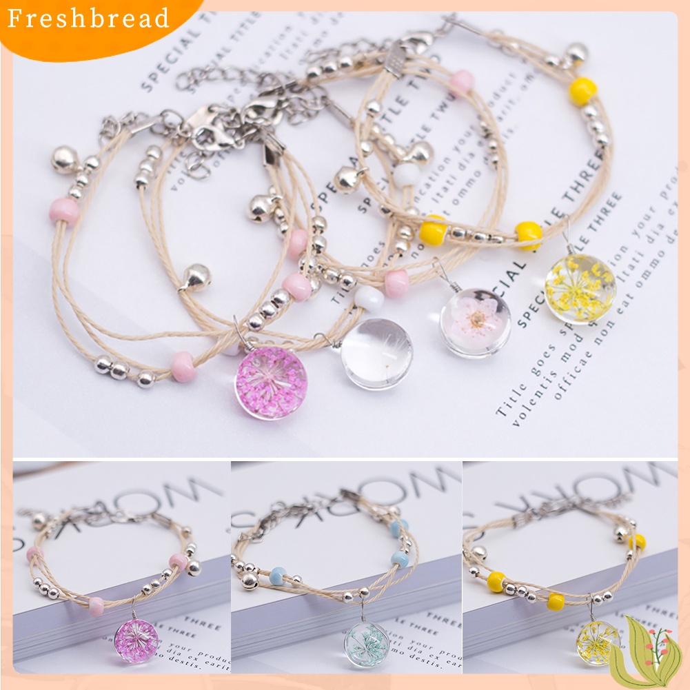 &lt; Freshbread &gt; Fashion Bola Kaca Bunga Kering Gelang Menenun Handmade Beads Women Jewelry