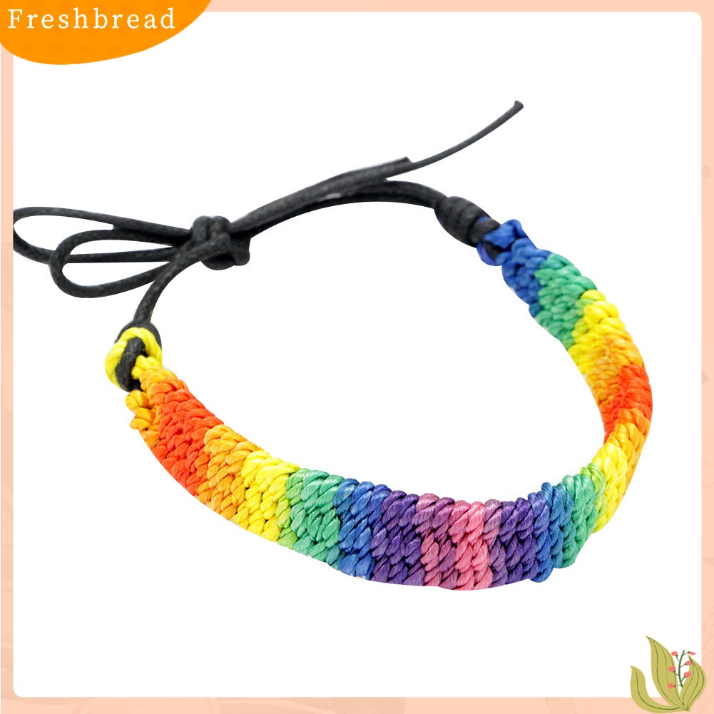 &lt; Freshbread &gt; Vintage Rainbow Menenun Tali Kulit Imitasi Gelang Adjustable Wanita Bangle Jewelry