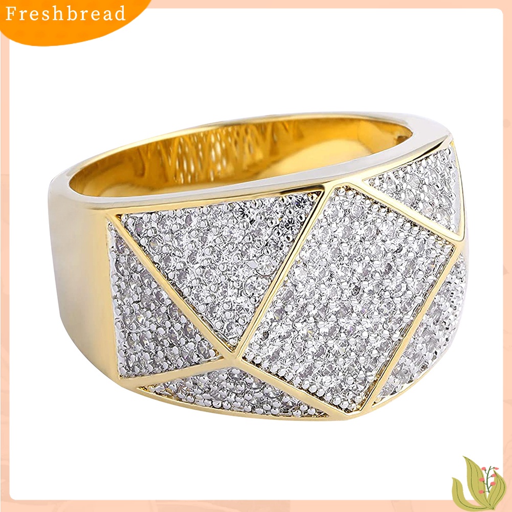 < Freshbread > Fashion Pria Geometris Berlian Imitasi Bertatahkan Jari Cincin Pesta Perjamuan Perhiasan Hadiah