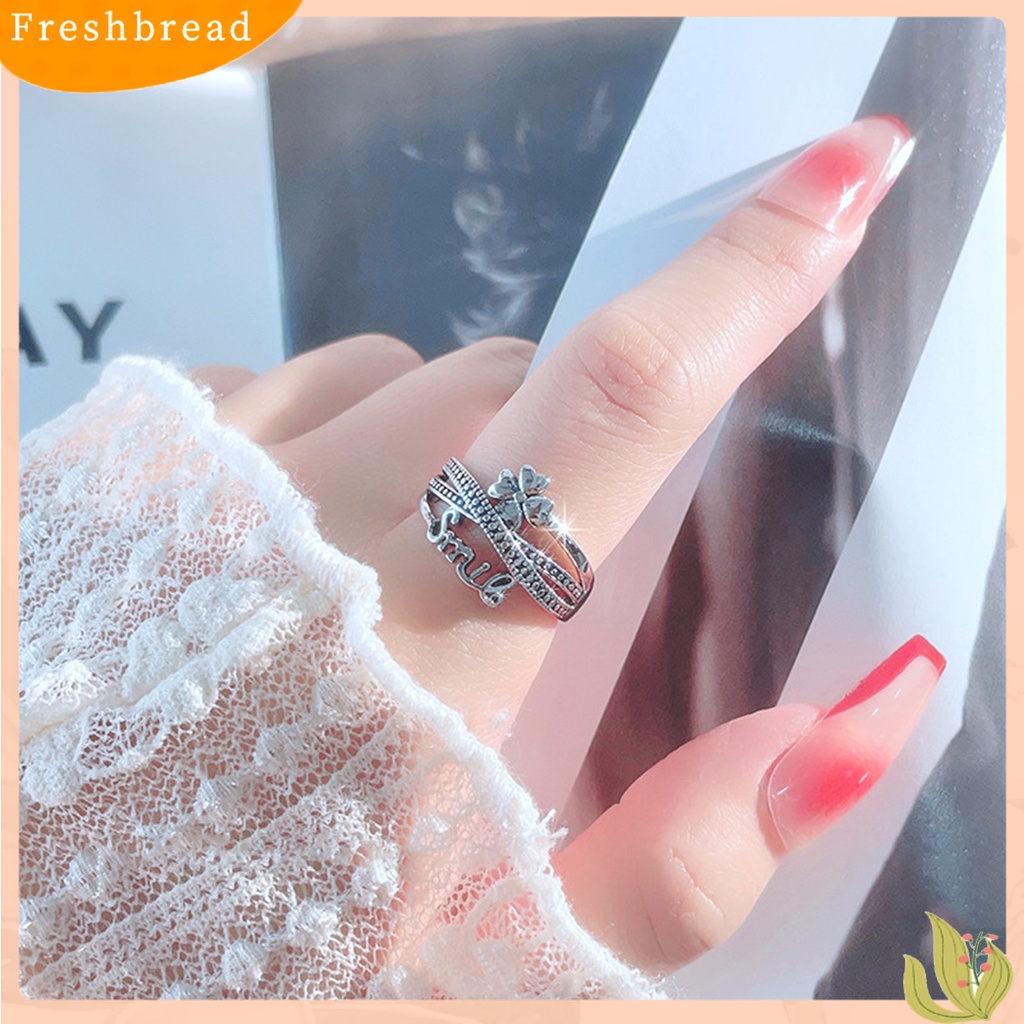 &lt; Freshbread &gt; Cincin Terbuka Geometris Multi Layer Terbuka Desain Nyaman Dipakai Gaya Salib Dekorasi Sentuhan Kulit Gaya Korea 4daun Semanggi Cincin Perhiasan Fashion