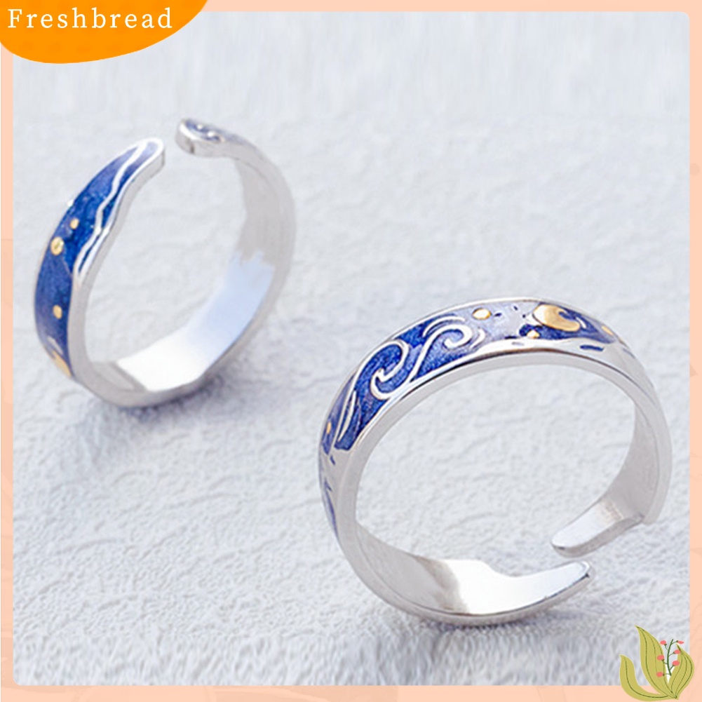 &lt; Freshbread &gt; Elegan Pria Wanita Enamel Bulan Pembukaan Jari Cincin Adjustable Pesta Perhiasan Hadiah