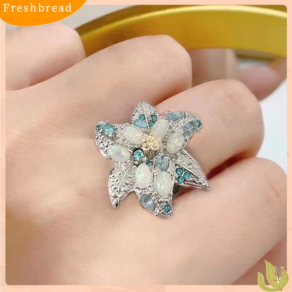 &lt; Freshbread &gt; Wanita Cincin Vintage Oval Imitasi Opal Geometris Bersinar Anti Luntur Dekorasi Hadiah Anniversary Wanita Dua Warna Bunga Pesta Cincin Perhiasan Untuk Pacar