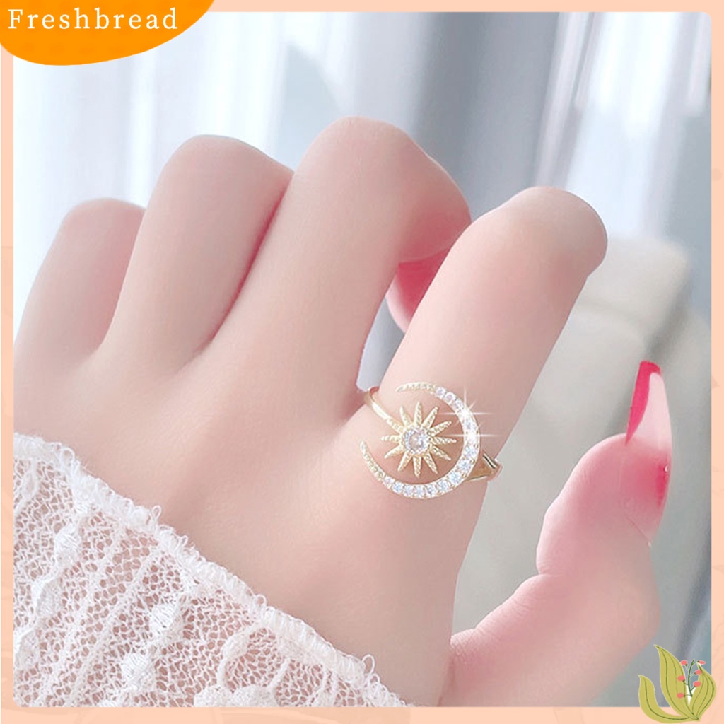 &lt; Freshbread &gt; Wanita Cincin Pembukaan Geometris Dainty Elegan Temperamen Hadiah Berlian Imitasi Tertanam Bintang Bulan Jari Cincin Aksesoris Perhiasan