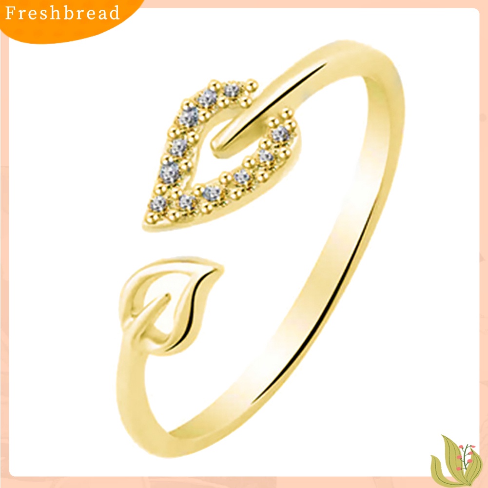 &lt; Freshbread &gt; Unik Dapat Disesuaikan Berongga Hati Daun Berlian Imitasi Pembukaan Jari Cincin Wanita Perhiasan