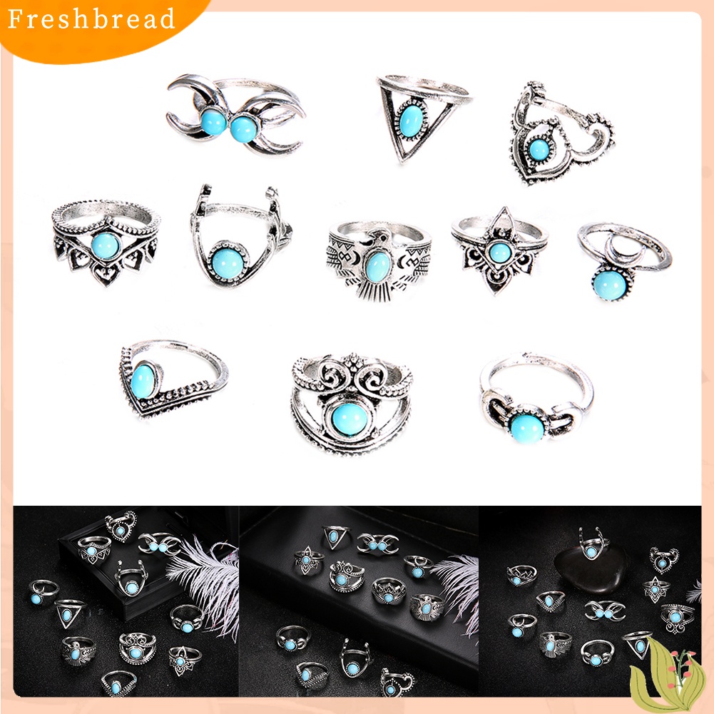 &lt; Freshbread &gt; 11Pcs/Set Vintage Wanita Perhiasan Hadiah Bohemia Palsu Turquoise Knuckle Joint Rings