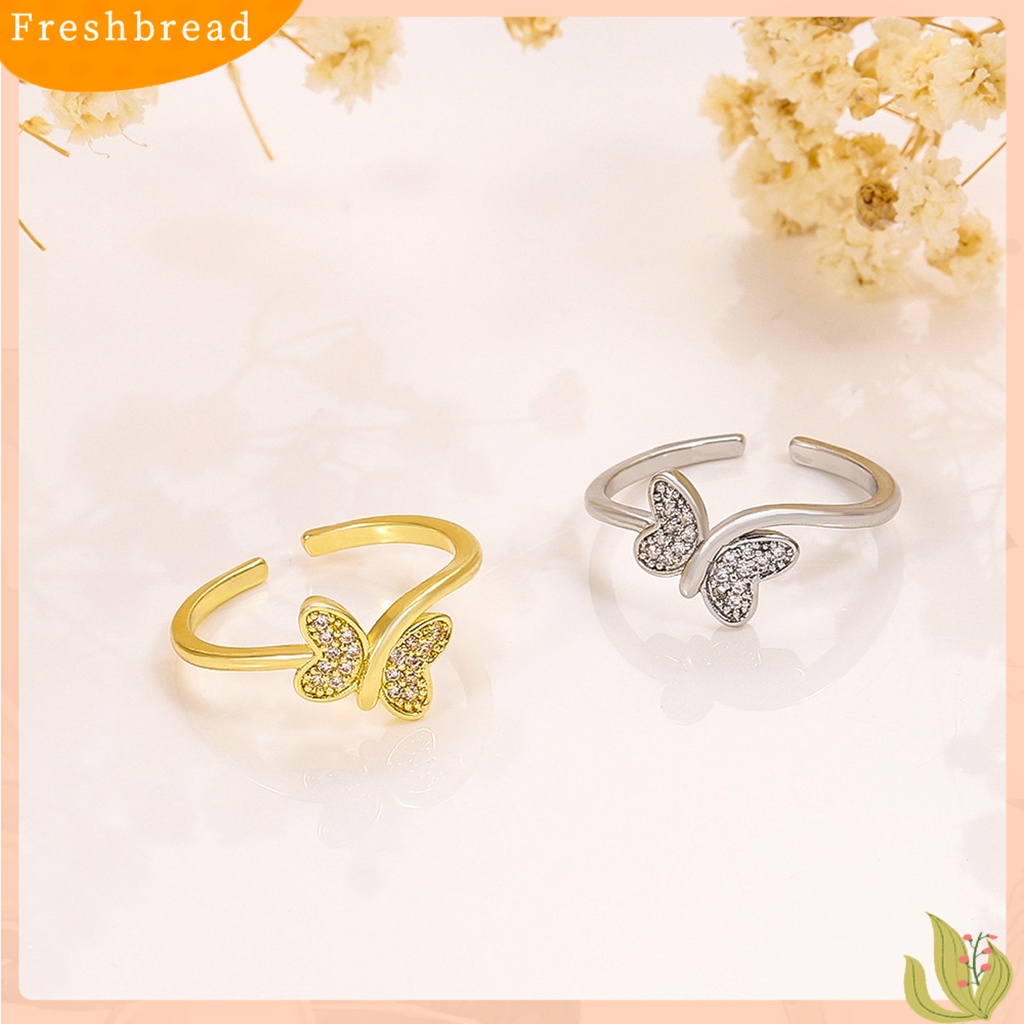 &lt; Freshbread &gt; Cincin Jari Adjustable Pengerjaan Halus Hias Geometris Berlian Imitasi Hias Bersinar Trendi Kupu-Kupu Terbuka Cincin Wanita Perhiasan