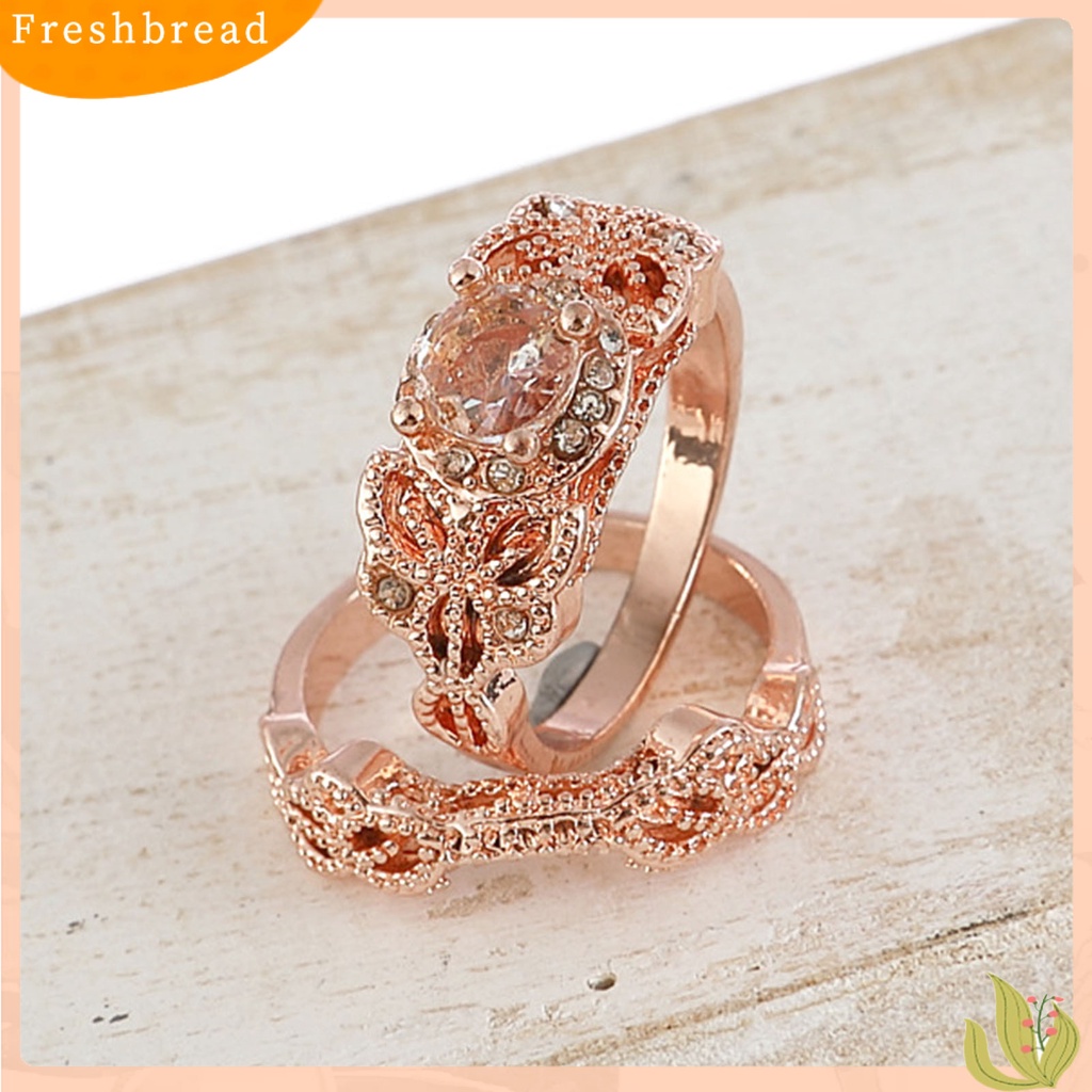 &lt; Freshbread &gt; 2Pcs Cincin Tunangan Cantik Indah Berlian Imitasi Elegan Cincin Pasangan Untuk Anniversary