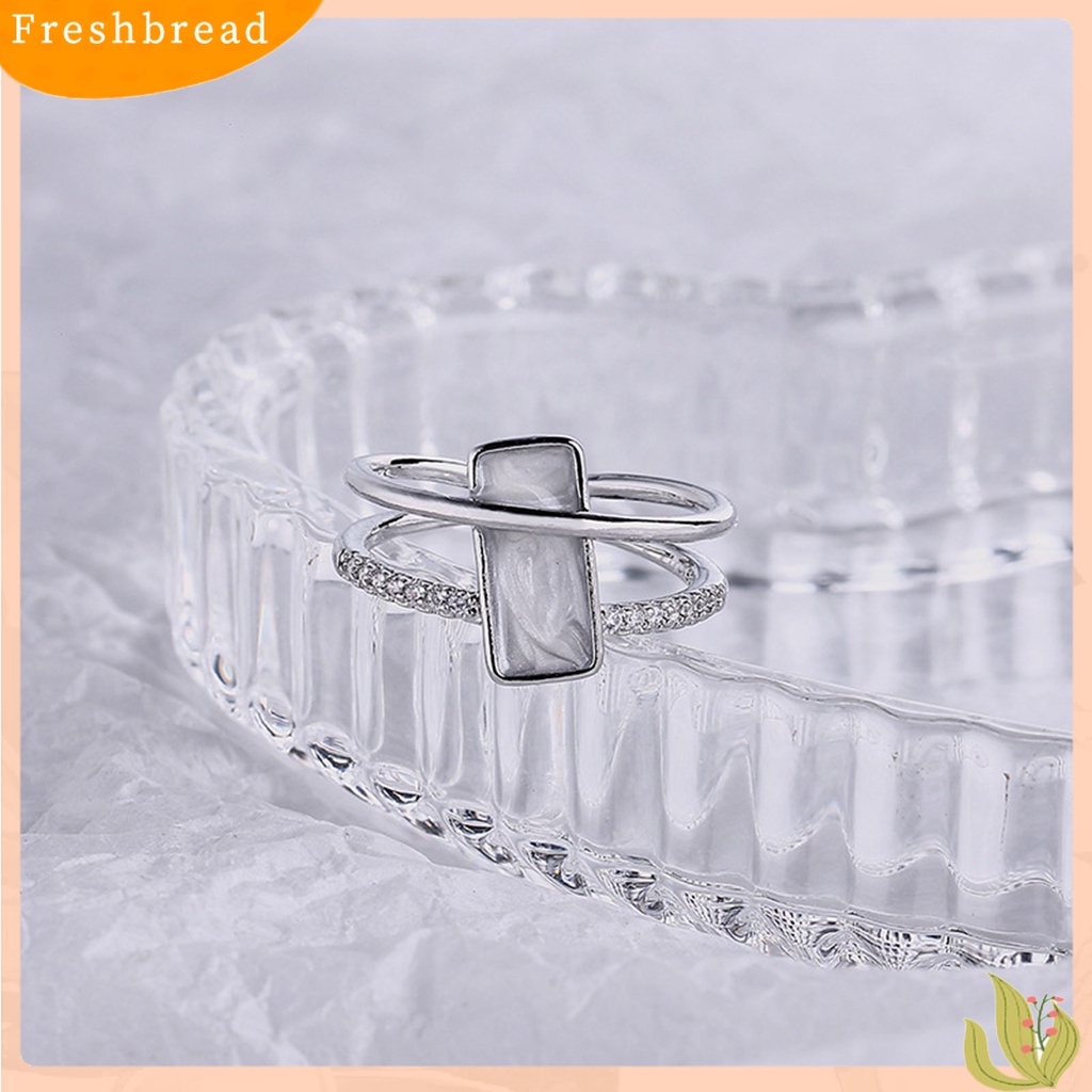 &lt; Freshbread &gt; Knuckle Ring Adjustable Geometric Square Zircon Decor Double Layers Simulasi Shell Design Dress Up High Gloss Simulasi Berlian Perempuan Temperamen Cincin Bersama