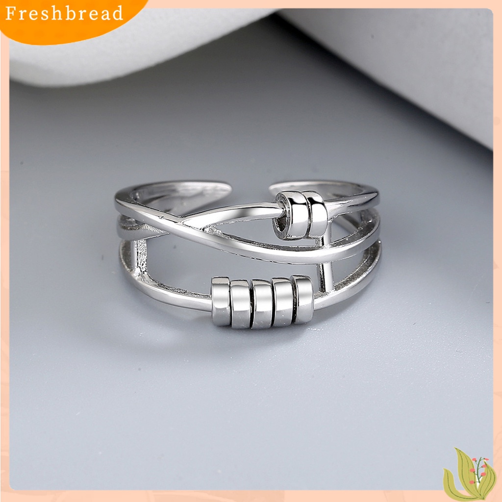 &lt; Freshbread &gt; Cincin Jari Tiga Lingkaran Pembukaan Wanita Anti Kecemasan Adjustable Ring Dengan Manik-Manik Untuk Pacaran