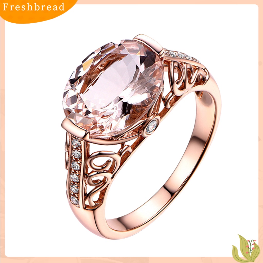 &lt; Freshbread &gt; Wanita Cincin Faux Morganite Berongga Keluar Perhiasan Electroplating Tahan Lama Finger Ring Untuk Pernikahan