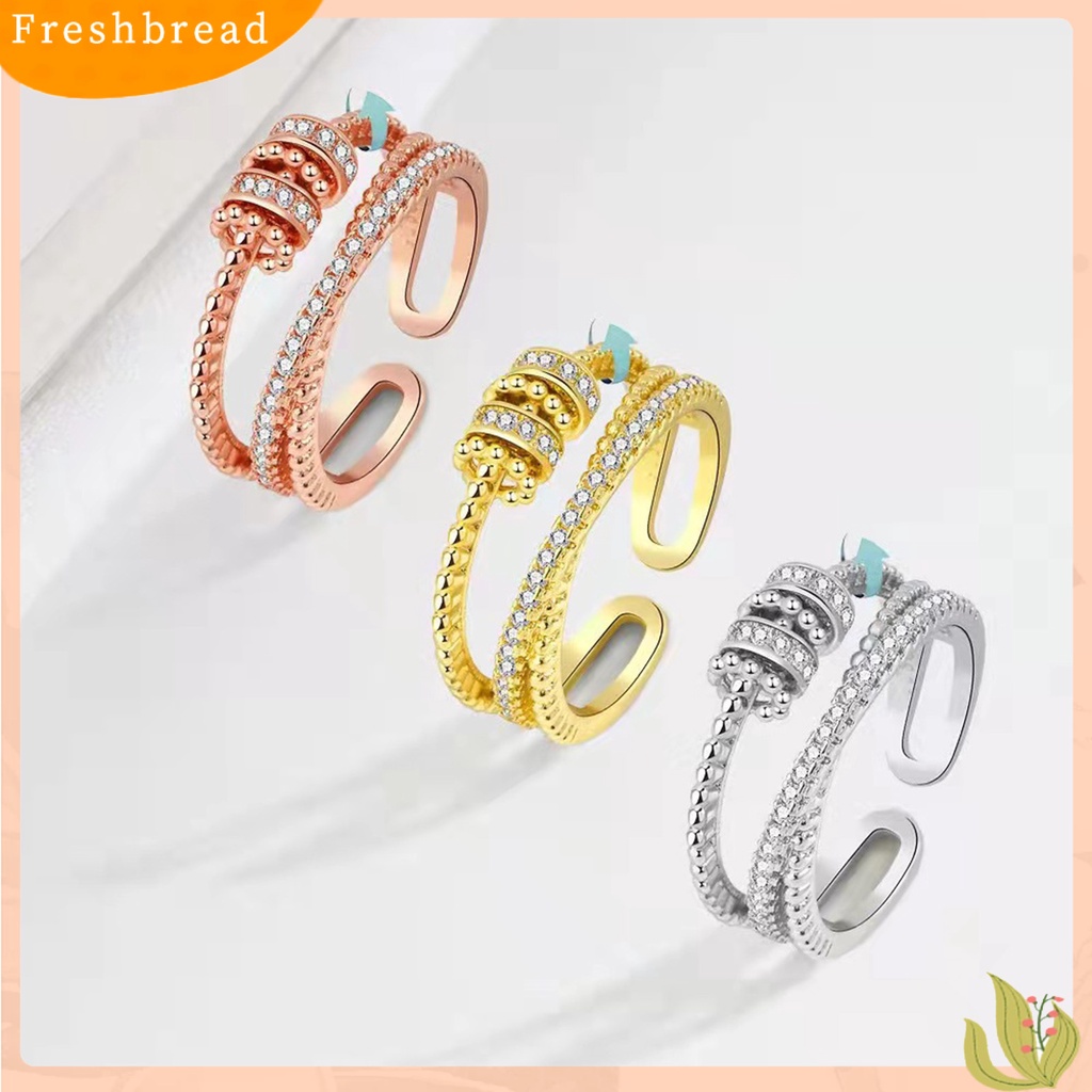 &lt; Freshbread &gt; Anti Kecemasan Cincin Shiny Cubic Zirconia Inlay Beads Adjustable Ring Dekorasi Perhiasan Aksesoris Fashion Wanita Pria Kecemasan Worry Finger Stress Relief Rings