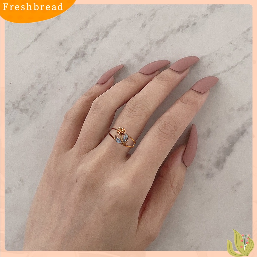 &lt; Freshbread &gt; Wanita Cincin Mawar Ganda Warna Perhiasan Electroplating Bunga Chic Cincin Hadiah Ulang Tahun