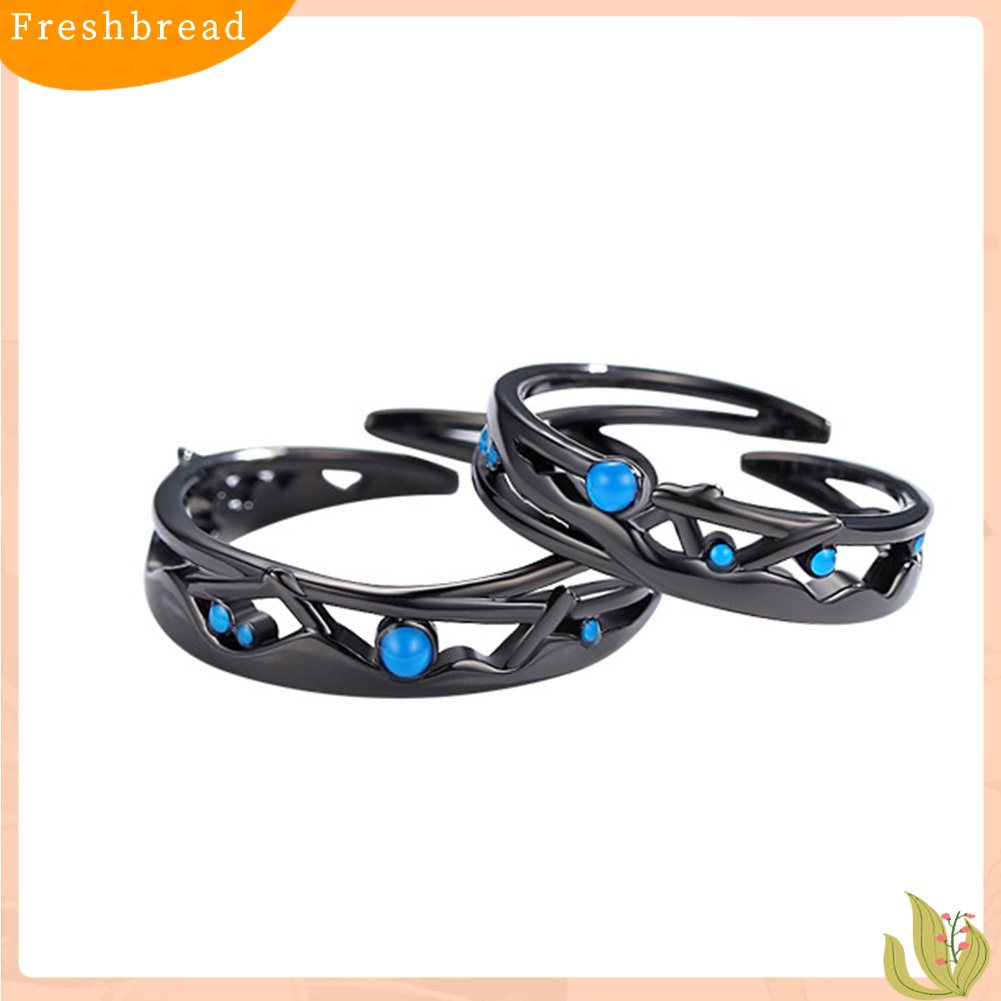 &lt; Freshbread &gt; Safir Imitasi Berongga Daun Pembukaan Jari Cincin Adjustable Pasangan Perhiasan Hadiah